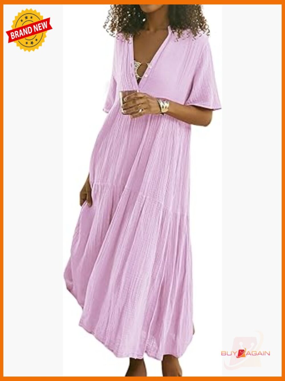 Flowy Maxi Dress Short Sleeve V Neck Boho Tiered Ruffle Casual Loose